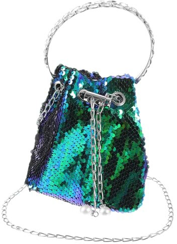 OATIPHO Bucket Bag Damen Blau Mit Pailletten Fashion Tasche Klein Umhängetasche Crossbody Für Frauen Mädchen Handtasche Mit Kette Pailletten Beuteltasche