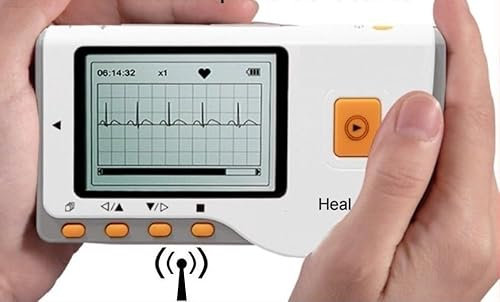 Appareil ECG mobile sans fil Bluetooth 30 secondes Mesure manuelle ou mesure à long terme avec câble ECG jusqu'à 10 heures pour la maison Fibrillation auriculaire – Logiciel d'évaluation PC inclus –