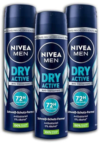 3 er Pack NIVEA MEN Deo Spray Dry Active Anti -Transpirant Deodorant 3 x 150 ml