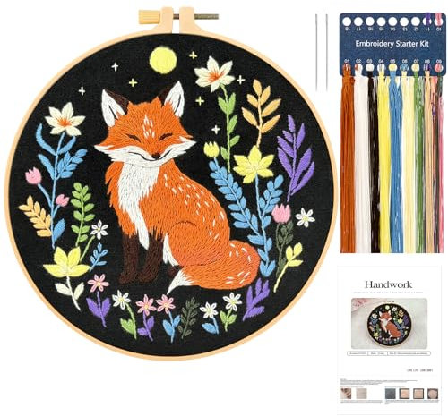 JSRQT Kit Ricamo Volpe per Principianti Adulti Bambini, Kit di Avviamento Punto Croce a Mano per Amanti Artigianato, Decorazione Fai da Te per Casa