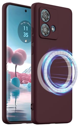 BRAND SET Magnetic Silicone Case for Motorola Edge 40 Neo, Shockproof Phone Case with Built-in Magnetic Ring, Soft Touch Protective Cover, Wireless Charging Compatible Slim Case (Plum)