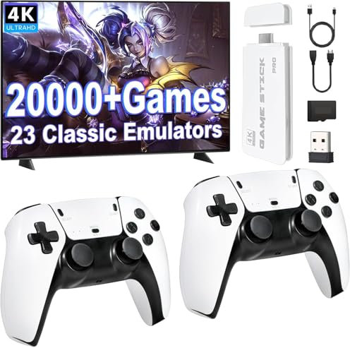 SCRIMEMO Console de Jeux Retro, Console Rétro Gaming Plug & Play TV - Game Stick HDMI avec 20.000+ Jeux Vidéo, 2 Manettes Sans Fil, Console de Jeux pour Famille (TOP+)