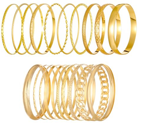 yolzhxe 20 Stück Armreif Set für Damen, Boho Armreifen, Stapelbare Armbänder, Vintage Indischer Schmuck Armbänder für Frauen Mädchen Geburtstag Geschenk, Gold