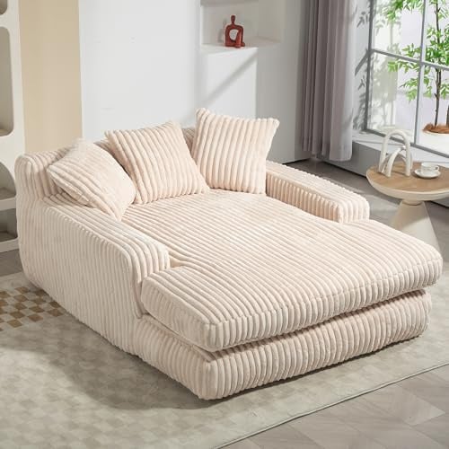 Bladez Cord-Schlafsofa Cloud Couch – Modernes Einzelsitz-Bodensofa mit 3 Kissen, 1-Sitzer Bequemes Futon Sofa für Wohnzimmer, Wohnung & Büro ohne Montage (Beige)