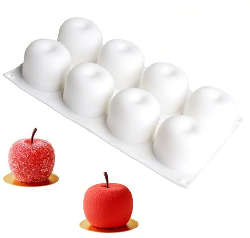 JYYWTSI Moule en silicone à 8 compartiments en forme de pomme - Silicone de qualité alimentaire - Antiadhésif - Démoulage facile - Pour gâteaux, mousse, chocolat, gelée et dessert - Passe au four et