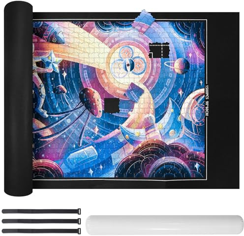Jigsaw Mat Roll- Puzzle Mats for Jigsaws 1000 500 1500, Felt Jigsaw Puzzle mat Roll Up with Line, Foldable Jigsaws Puzzle Board with Roll & Straps