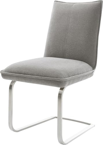 DELIFE Schwingstuhl Lelio-Flex Freischwinger flach Edelstahl | Strukturstoff Soft Grau Taschenfederkern