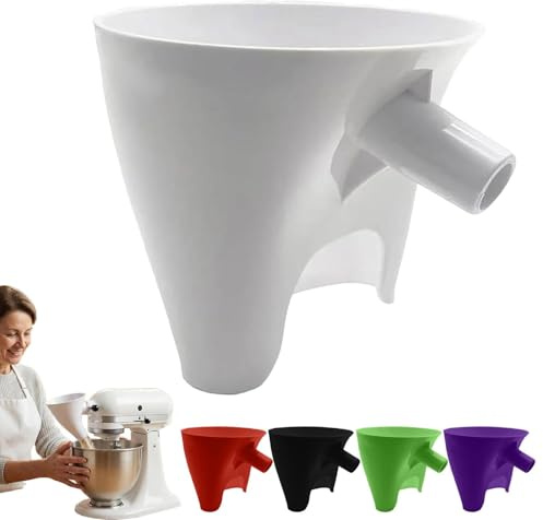 Flour Funnel for Kitchen Aid Mixer, Stand Mixer Attachment, Mess Free Guided Pouring, No-Mess Anti-Spill Design Easy Clean Durable Accessory for Baking Cooking Prep for Flour Sugar Egg Liquid (White)