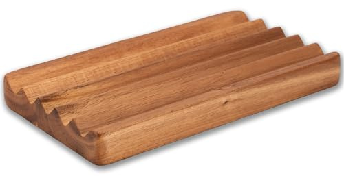 Decorasian Stiftablage Holz aus Akazie - 20x10cm Stiftschale Schreibtisch Organizer - Massive Pinselablage & Federschale für Füller, Stifte & Pinsel - Natur Deko & Geschenk