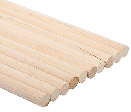 Generic Naturholz-Bastelstäbe für DIY-Projekte, Holzdübel, Stangenstäbe für Kunst, Hobby und Modellbau, 5 Größen, Holzstäbe (10MM * 30CM)