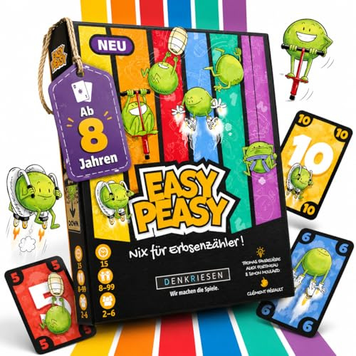 DENKRIESEN Easy Peasy | Kartenspiel ab 8 Jahren für 2–6 Spieler | Taktisches Kartenspiel und Familienspiel mit Aktionskarten für strategische Spielrunden mit Familie und Freunden.