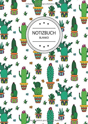 Notizbuch Blanko: Notizbuch A4 Blanko (110 Seiten, Vintage Softcover, Seitenzahlen, Weißes Papier - Dickes Notizheft, Skizzenbuch, Zeichenbuch, ... - Motiv: Kaktus Muster Kakteen Bunt