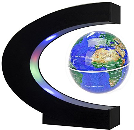 Newooe Schwebender Globus mit LED-Lichtern, C-Form, magnetisch, schwebend, Weltkarte für Schreibtischdekoration (blau)
