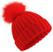 feifanshop Damen Echtfell Fuchspelz Fell Pelz Bommel Strick Mütze Winter-Mütze Bommelmütze (Rot)