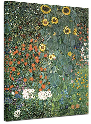 Bilderdepot24 Bild auf Leinwand | Gustav Klimt - Bauerngarten mit Sonnenblumen in 30x40 cm als Wandbild | Wand-deko Dekoration Wohnung alte Meister | NEU-180206-30x40-bms