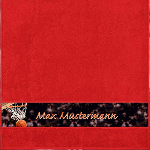 Manutextur Duschtuch mit Namen - personalisiert - Motiv Sport - Basketball - viele Farben & Motive - Dusch-Handtuch - rot - Größe 70x140 cm - persönliches Geschenk mit Wunsch-Motiv und Wunsch-Name