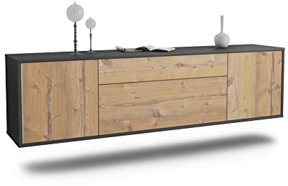 Dekati Lowboard Aurora hängend (180x49x35cm) Korpus anthrazit matt - Front Holz-Design Pinie - Push to Open