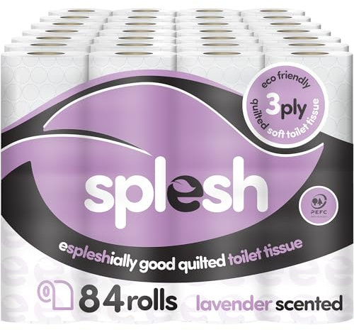 Splesh by Cusheen 3-ply Toilet Roll - Lavender Fragrance 84 Pack Soft, Quilted Bulk Toilet Rolls, Toilet Tissue and Loo Rolls – Eco-Friendly Toilet Paper Sustainably Crafted in The UK
