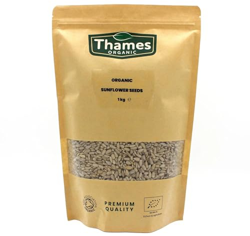 Organic Sunflower Seeds - Raw, Vegan, GMO-Free - No Additives or Preservatives - High in Vitamin E and Fiber, Source of Protein, Certified Organic - Thames Organic 1kg