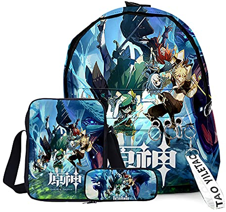Anime Game Venti Klee Rucksack High School Student Schultasche 3-teiliges Set Rucksack Schultertasche Stifteetui für Teenager Jungen Mädchen, Typ5, 29x40x13cm