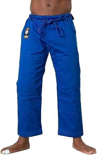Ronin BJJ Pants for Adults – Cotton Martial Arts Pants with 6-Loop Cord Drawstring (A1, Blue)