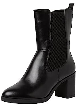 Jana Damen Stiefeletten mit Absatz aus Kunstleder Blockabsatz Weite H Mehrweite, Schwarz (Black), 39 EU