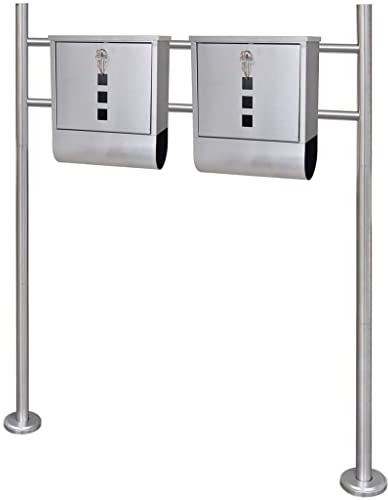Doppelter Briefkasten auf Ständer, Edelstahl, Briefkasten