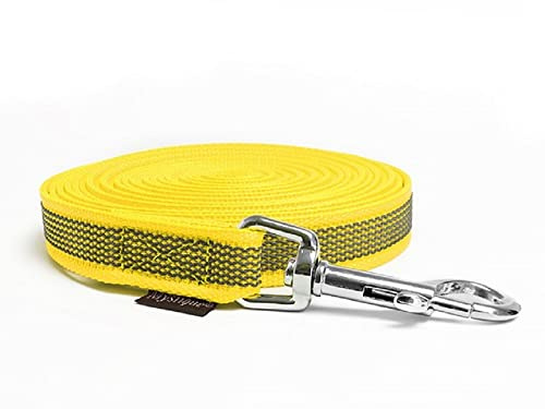 Mystique® Gummierte Schleppleine 20mm mit Handschlaufe Standard Karabiner gelb 7,5m