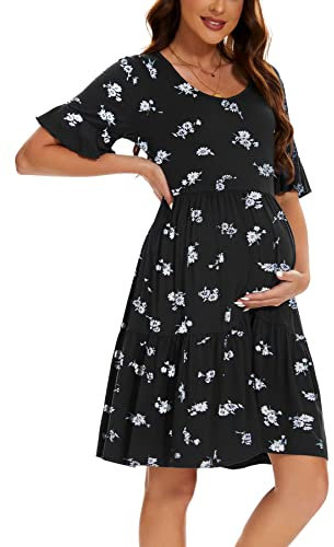 Smallshow Femme Robe Grossesse Manches Courtes Robe de Maternité SVP121 L