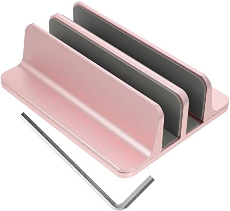 Didiseaon Notebook Storage Rack Tablet Holder Tablet Stand Vertical Laptop Stand Tablet Base Tablet Car Holder Tablet Vertical Dock Dual Laptop Mount Computer Desk Aluminum Alloy Pink