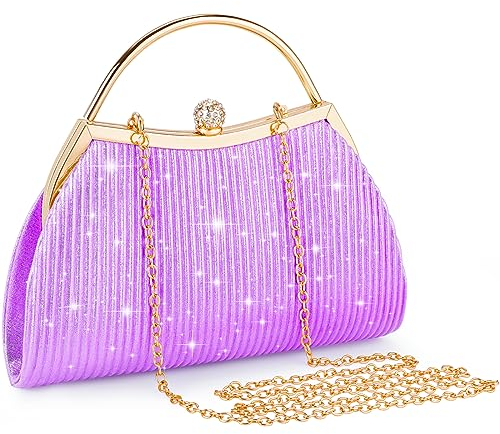ISEYOU Pochette Femme, Pochettes et Clutches Femme, avec Détachable Chaîne en Or et Boucle en Strass Brillant, Grande Capacité Sac de Soirée pour Mariage, Fête, Boule (Violet)