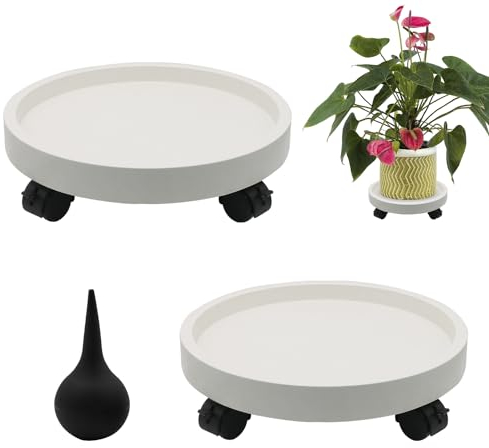 RUENXG Plant Caddy 2 Pack Heavy Duty Plant Caddy with Wheels Rolling Plant Stand Pot Trolley Lockable Caster Wheels Indoor Round Coaster Tray with Casters Flower Pot Dolly Holder for Indoor Outdoor