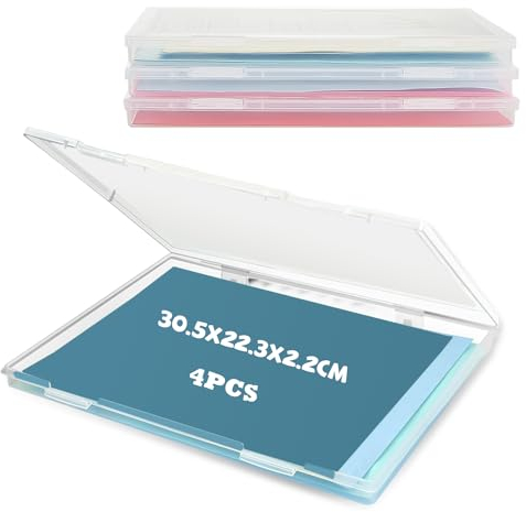 HOMURY 4 Stück Tragbare Archivbox: A4 Transparente Organizer-Box, Stapelbare Multifunktionale Bürobedarf Aufbewahrungsbox für Dokumente, Briefe, Sammelalben, Zeitschriften(30.5 * 22.3 * 2.2CM)
