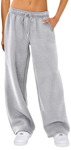 Felcia Women's Casual Joggers Sweatpants Drawstring High Waist Wide Leg Trousers Baggy Athletic Sweatpants (A-Gray, M)