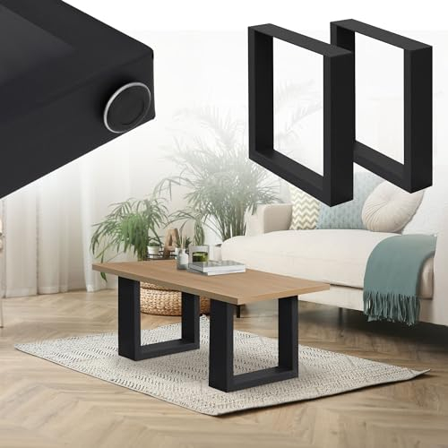 ML-Design Lot de 2 Pieds de Table 40x43 cm Noir, Acier Peint par Poudrage, Design Industriel, Cadre Métal Profil Carré, Piétement de Meuble Patins de Banc Support Robuste Mobilier Salle à Manger