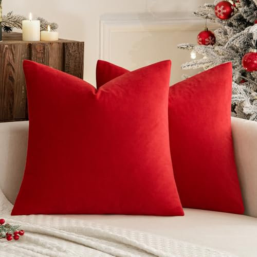 MIULEE 2er Set Samt Soft Solid Dekorative Quadrat Wurf Kissenbezüge Set Kissen Fall für Sofa Schlafzimmer Leuchtendes Rot 20x20 Zoll 50x50 cm