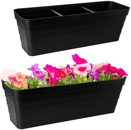 SUSTANIA Lot de 2 jardinières de balcon, système d'irrigation, jardinières pour balcon, noir, 60 cm