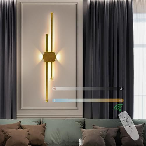 TZSMUM Dimmerabile Applique da Parete con Telecomando LED Camera da Letto Lampada da Parete Interno Luce Lungo Lampada a Muro Interni Luce a Parete Moderno Bianco Per Soggiorno Corridoio (Oro,60CM)