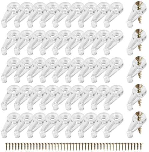 50 Pezzi Clip di Fissaggio per Vetro, Supporto per Mensola in Vetro Trasparente con Viti, Fermagli per Porta per 4 mm Spessore Fissaggio Schermo e Armadi