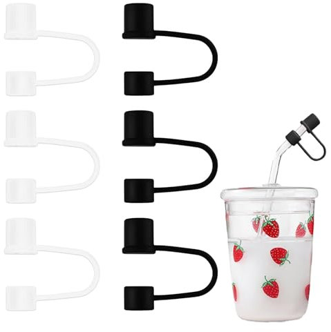 Silicone Straw Cap Covers, 6 Pcs Silicone Reusable Straw Tips Protectors for Stanley Cup ,Lid for Stanley Cup Accessories (30&40oz, Black, White)