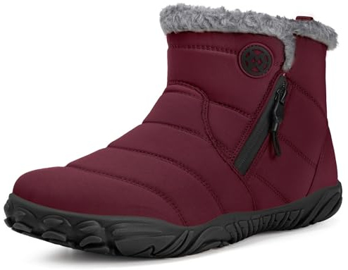 Stivali Barefoot Uomo Donna Invernali Scarpe da Neve Caldo Comode Stivaletti Antiscivolo Scarponcini con Wide Tox Box, Vino Rosso, 41 EU
