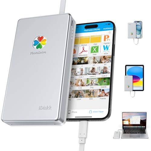 iDiskk Apple MFI Zertifizierte 1TB Externe Festplatte mit automatischer Sicherung für iPhone 15/16/17, iPad, Android, MacBook & Computer – Speichern Sie Fotos, Videos & Dokumente