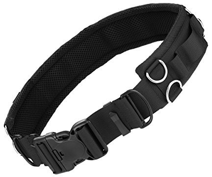 Powerextra Multifunction Outdoor Photography Adjustable Waist Strap Belt with D-rings for Hanging Tripod Lightweight Camera Bag Lens Pouch Flash Bag etc (Black)