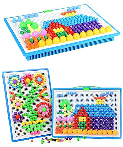 Jsvacva 296 pcs Mushroom Nails Pegboard Educational Colourful Jigsaw Puzzle Building Bricks Creative DIY Mosaic Toys for Kids & Toddlers, Birthday Gift for Girls Boys Age 3-8 Years