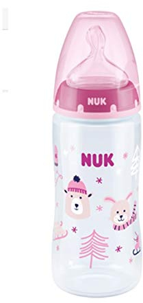 NUK First Choice Plus Winter Wonderland Baby Bottle Silicone Teat (300 ml, M (Milk), Pink, 6-18 Months
