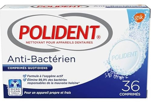 Polident Anti-Bactérien Comprimés Quotidiens 36 Comprimés (lot de 3)