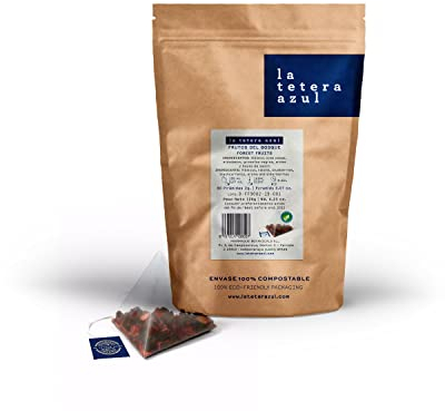 LA TETERA AZUL Infusión De Frutos Del Bosque Premium. Hibisco, Uva, Arándano, Grosella Negra Y Saúco. Frutos Del Bosque Y Frutos Rojos. Bolsa De 60 Pirámides.