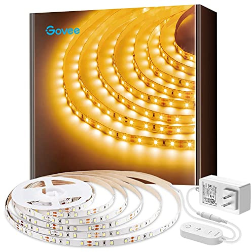 Govee Warm White LED Strip Lights, Bright 300 LEDs, 3000K Dimmable Light Strip 16.4ft with Control Box, LED Lights for Bedroom, Kitchen Cabinets, Living Room, ETL Listed Adapter Included