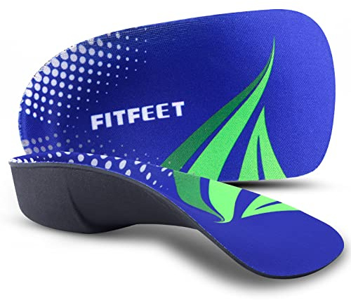 FitFeet hög fotvalv stöd, 3/4 långa ortopediska fotinlägg | för platta fötter överpronation plantar fasciit hälsmärtlindring sko innersulor för män och kvinnor löpsport, L blå och svart