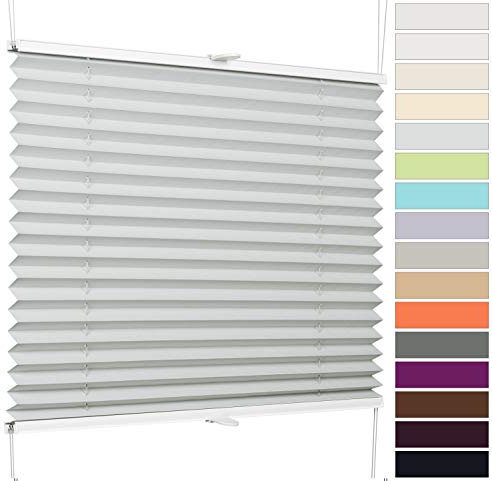 etusimo Plissee nach Maß ohne Bohren Klemmfix Faltrollo | Breite 70,1-90 cm x Höhe 150,1-200 cm, Farbe Hellgrau | Sonnenschutz Sichtschutz für Fenster und Tür